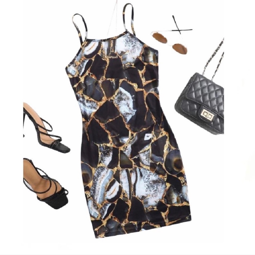 New Woman’s Boho Marble Stone Sleek Comfort Bodycon Mini Dress